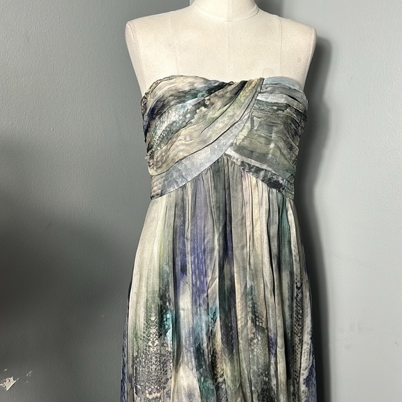 ABS Allen Schwartz Silk Print Strapless Gown with open back sz 8 - Picture 3 of 17